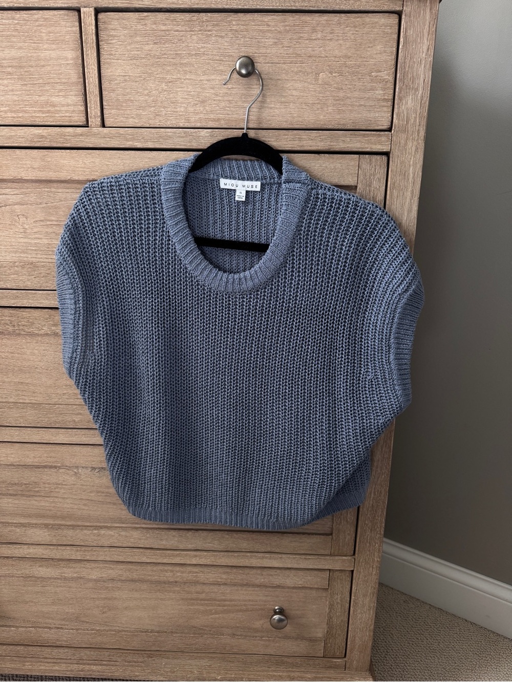 Blue Knit Short Sleeve Sweater
